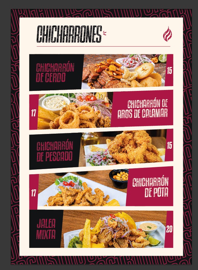 Oferta de chicharrones peruanos en Orgastro BCN: chicharrón de cerdo, calamar, pescado, pota y jalea mixta